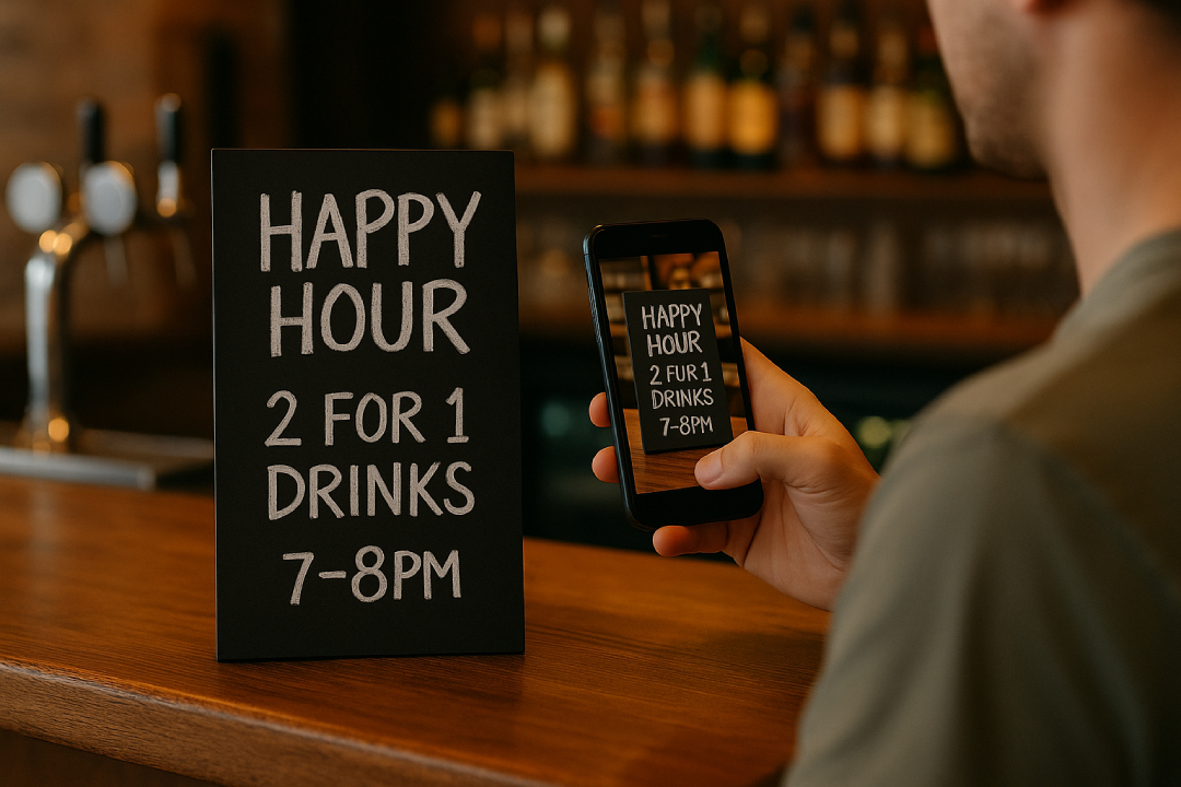 Taking a photo of a happy hour deal